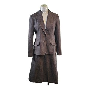 Vintage Kirkland Hall Gray Pinstripes Wool Blazer Skirt Belt Suit Set Union Made